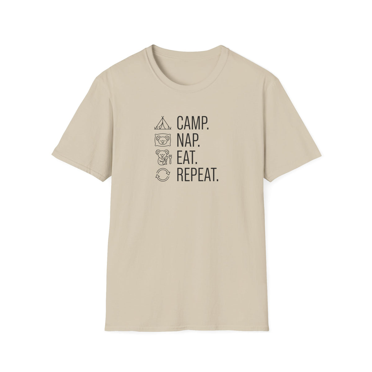 Camp nap eat repeat koala – Adventure Graphic Line Art T-Shirt