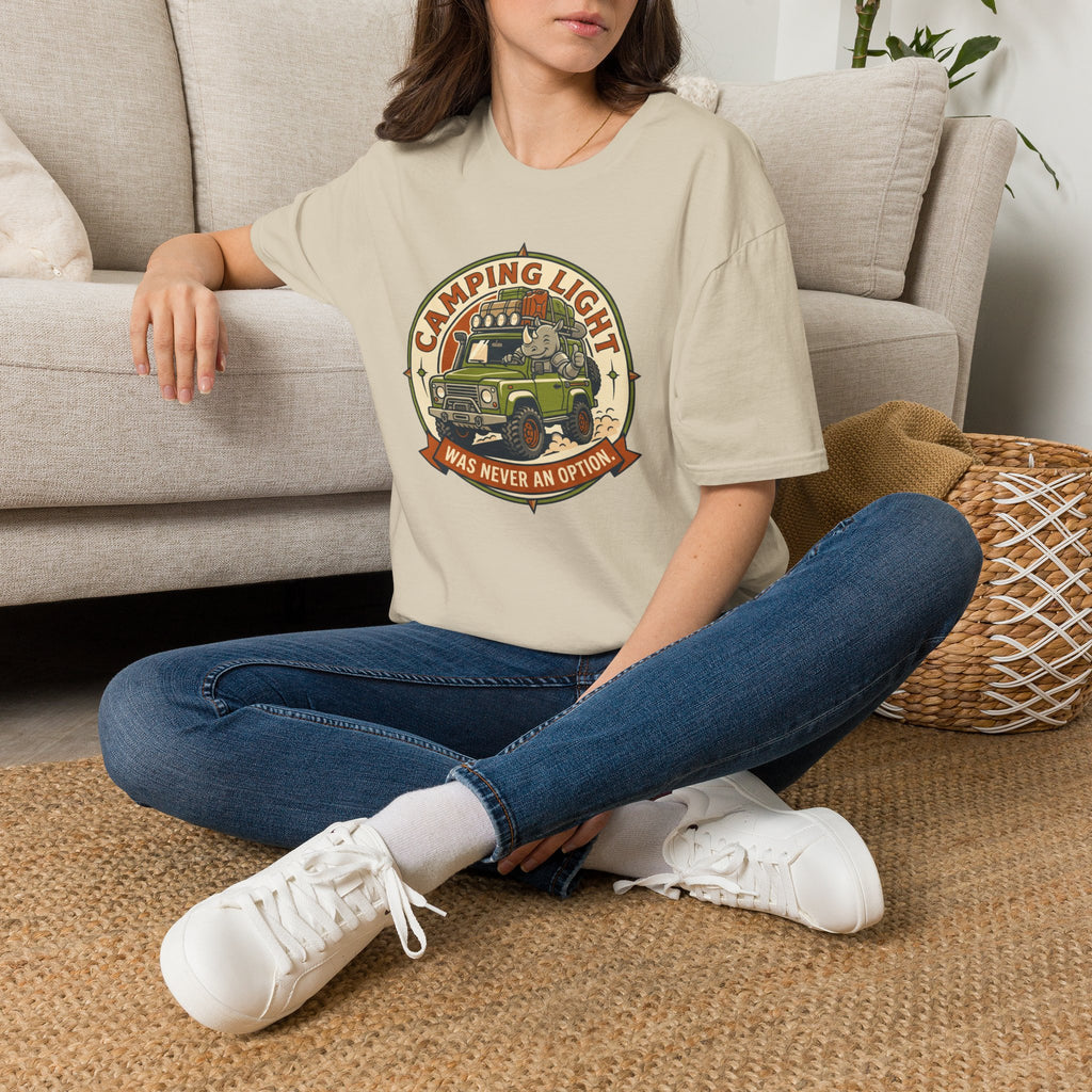 Camping light was never an option – Adventure Graphic Badge Art T-Shirt