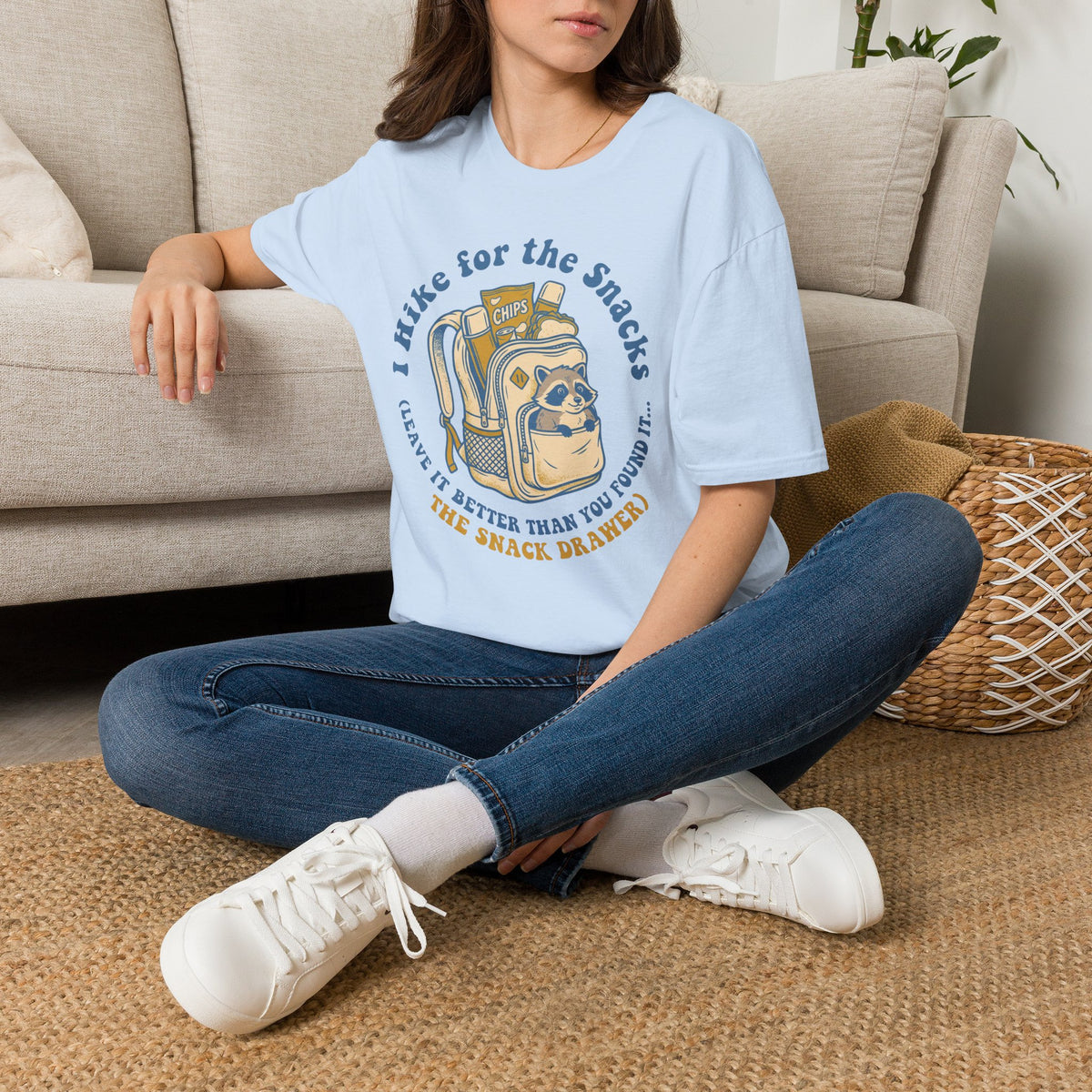 T-Shirt — I Hike for the Snacks Graphic Tee (Backpack Raccoon)